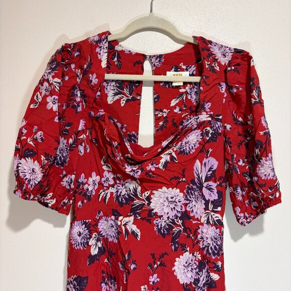 Anthropologie Maeve Red Floral Puff Sleeve Midi Dress - Picture 6 of 16